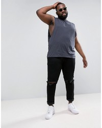 Asos Plus Sleeveless T Shirt With Dropped Armhole In Gray