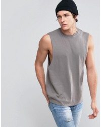 Asos Sleeveless T Shirt With Dropped Armhole In Gray