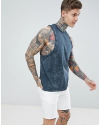 ASOS DESIGN Sleeveless T Shirt With Racer Back With Twisted In Acid Wash