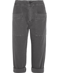 James Perse Cropped Stretch Cotton Blend Twill Tapered Pants Dark Gray