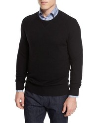 Neiman Marcus Mixed Textured Crewneck Sweater