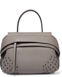 Tod's Wave Mini Embellished Textured Leather Tote Anthracite