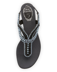 Rene Caovilla Pearly Crystal Flat Thong Sandal Black