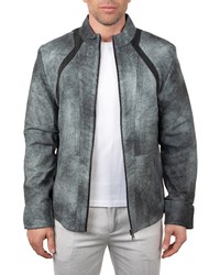 Charcoal Tie-Dye Leather Bomber Jacket