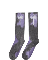 Palm Angels Purple And Grey Tie Dye Palm Socks