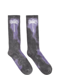 Palm Angels Purple And Grey Tie Dye Palm Socks