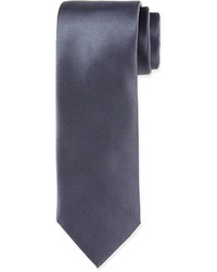 Brioni Solid Silk Satin Tie Charcoal