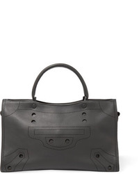 Balenciaga Blackout City Perforated Matte Leather Tote Dark Gray