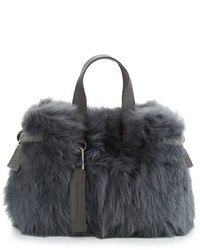 Brunello Cucinelli Shearling Fur Tote Bag With Leather Trim