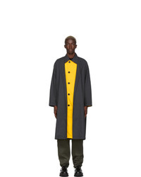 N. Hoolywood Grey And Yellow Wool Check Trench Coat