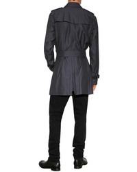 Burberry London Cotton Gabardine Mid Length Britton Trench In Charcoal Blue