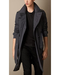 Burberry Long Technical Cotton Trench Coat With Warmer