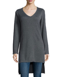 Neiman Marcus V Neck High Low Tunic Charcoal Gray