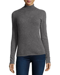 Neiman Marcus Cashmere Basic Turtleneck Sweater Gray