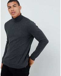 ASOS DESIGN Cotton Roll Neck Jumper In Charcoal