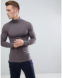 ASOS DESIGN Muscle Fit Long Sleeve T Shirt With Roll Neck In Brown Bear Marl