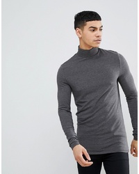 ASOS DESIGN Muscle Fit Long Sleeve T Shirt With Roll Neck In Grey