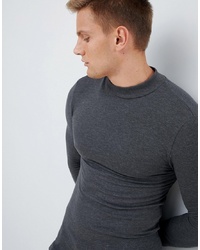 ASOS DESIGN Muscle Fit Long Sleeve T Shirt With Turtle Neck In Grey
