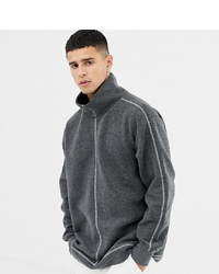 Noak Oversized Fleece Sweatshirt In Grey With Contrast Stitch