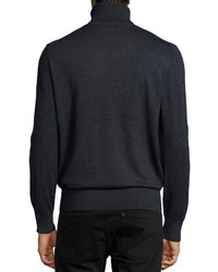 Neiman Marcus Superfine Cashmere Turtleneck Sweater Charcoal