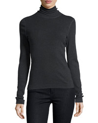 Three Dots Topstitched Cotton Turtleneck Charcoal