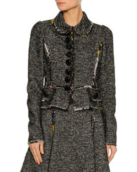Dolce & Gabbana Chiffon Trim Tweed Jacket Gray