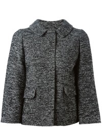 Women's Charcoal Tweed Jacket, White Button Down Blouse, Black Leggings ...