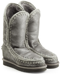Mou Metallic Eskimo Wedge Tall Sheepskin Boots