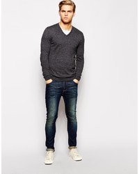 Asos Brand V Neck Sweater With Patch In Cotton