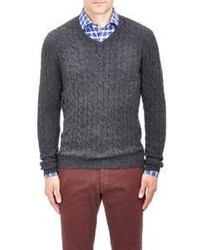 Malo Cable V Neck Sweater Grey