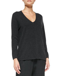 Shamask Cashmere Low V Neck Sweater Charcoal