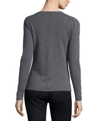 Neiman Marcus Cashmere V Neck Long Sleeve Pullover Sweater Gray