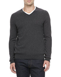 Vince Cashmere V Neck Sweater Charcoal