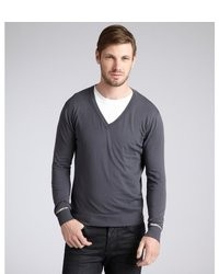 Prada Charcoal Cotton V Neck Sweater