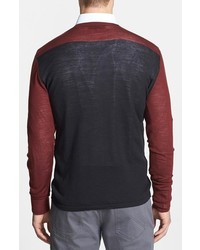 Vince Camuto Colorblocked Slim Fit Wool V Neck Sweater