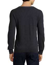 Ike Behar Contrast Trim Cashmere Sweater Charcoal
