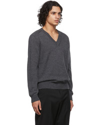 Drake's Grey Merino Wool V Neck Sweater