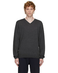 Dries Van Noten Grey Merino Wool V Neck Sweater