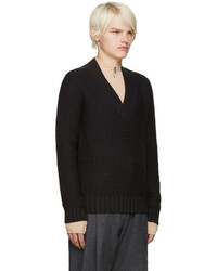Maison Margiela Grey Wool V Neck Sweater