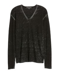 John Varvatos Linen V Neck Sweater In Dark Grey Heather At Nordstrom