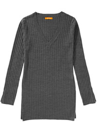 Joe Fresh Long Ribbed V Neck Sweater Charcoal Mix