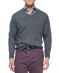Peter Millar Merino V Neck Sweater Charcoal