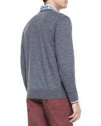 Peter Millar Merino Wool V Neck Sweater Charcoal