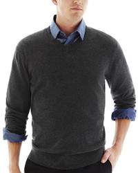 Claiborne Solid Cotton Cashmere V Neck Sweater