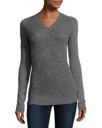 Pilyq V Neck Textured Sweater Charcoal