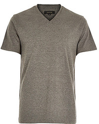 River Island Grey Premium V Neck T Shirt