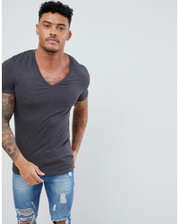 ASOS DESIGN Muscle Fit T Shirt With Deep V Neck In Grey