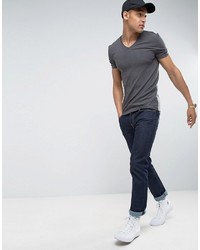 Asos Muscle Fit T Shirt With V Neck And Stretch In Gray