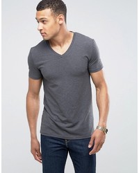 Asos Muscle Fit T Shirt With V Neck And Stretch In Gray