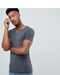 ASOS DESIGN Tall Muscle Fit T Shirt With Raw Notch Neck In Grey
